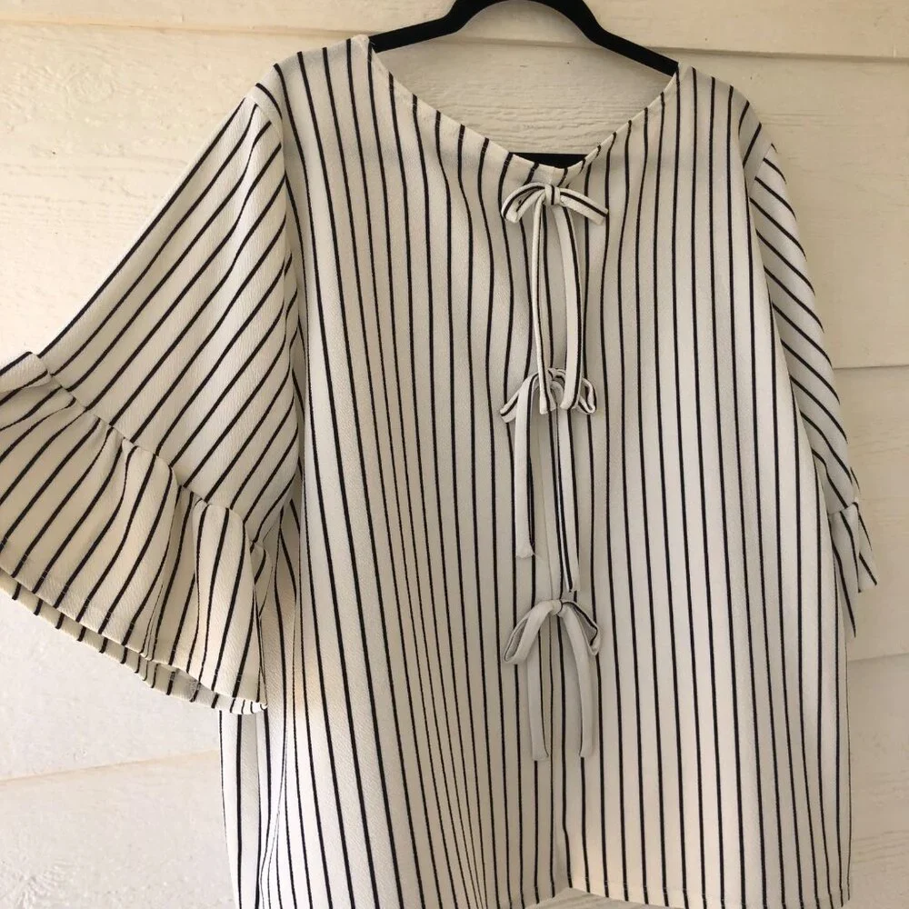 Moa Moa Women’s Summer Top Size 3X Flare Ruffle Sleeve Back Bow Detail - Picture 13 of 14